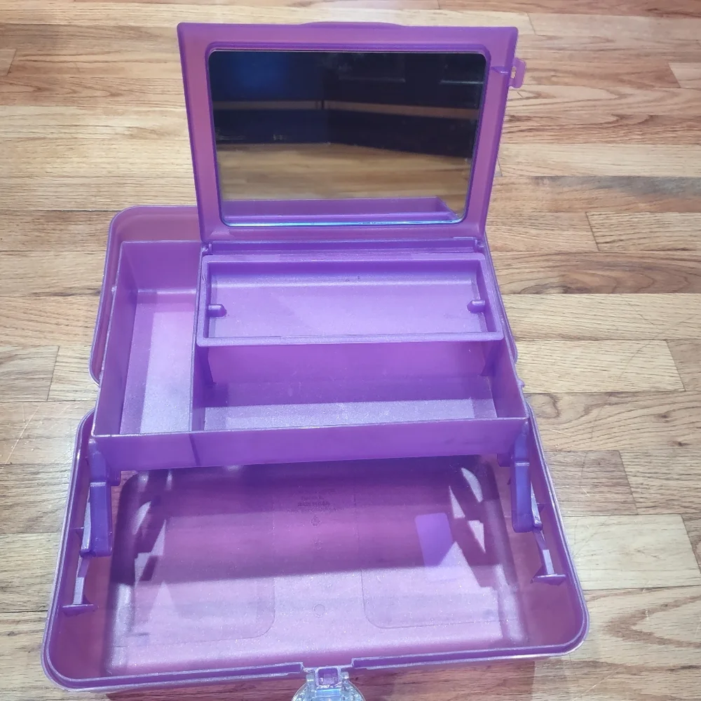 Caboodles Vintage Purple Sparkle Make Up Case Glitter W Mirror